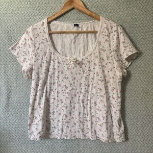 Old Navy XL Floral Pointelle Knit Coquette Top Lace Trim Dainty Cottagecore Y2K